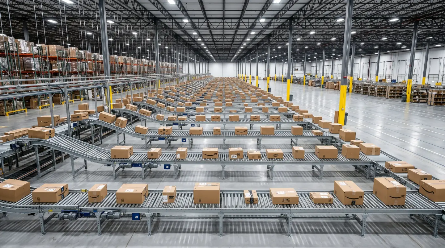 Material handling conveyor system installed in a Dulles corridor warehouse